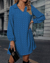 Jurkje met lange mouwen, print en revers in de kleur Blauw voor dames in stijl ideaal voor de herfst.