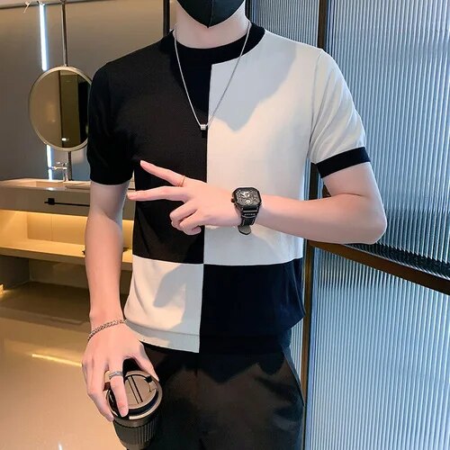 Just-in | Zomerse Casual Gebreide T-shirts in de kleur Zwart voor heren in stijl ideaal voor de zomer.