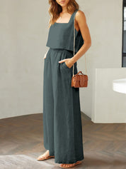 Katrien | Wijde pantalonset in de kleur Zwart voor dames in Formal stijl ideaal voor de zomer.