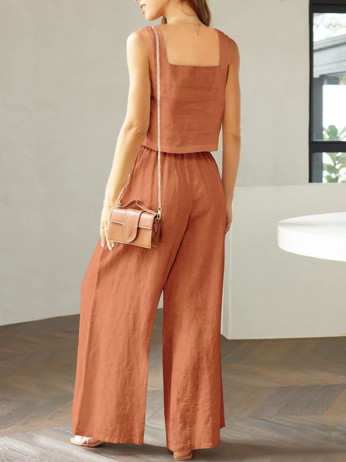 Katrien | Wijde pantalonset in de kleur Zwart voor dames in Formal stijl ideaal voor de zomer.