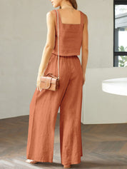Katrien | Wijde pantalonset in de kleur Zwart voor dames in Formal stijl ideaal voor de zomer.