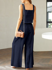 Katrien | Wijde pantalonset in de kleur Zwart voor dames in Formal stijl ideaal voor de zomer.