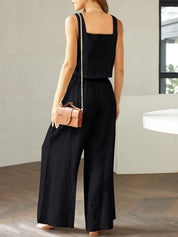 Katrien | Wijde pantalonset in de kleur Zwart voor dames in Formal stijl ideaal voor de zomer.