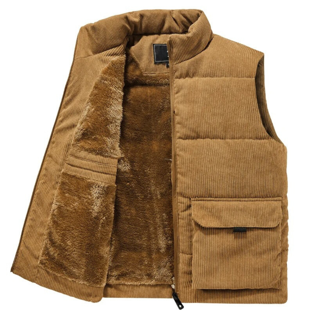 Heren Corduroy Wintervest - gemaakt van hoogwaardig polyester met een slank en gestroomlijnd ontwerp voor moeiteloze stijl. Perfecte toevoeging aan elke winteroutfit.