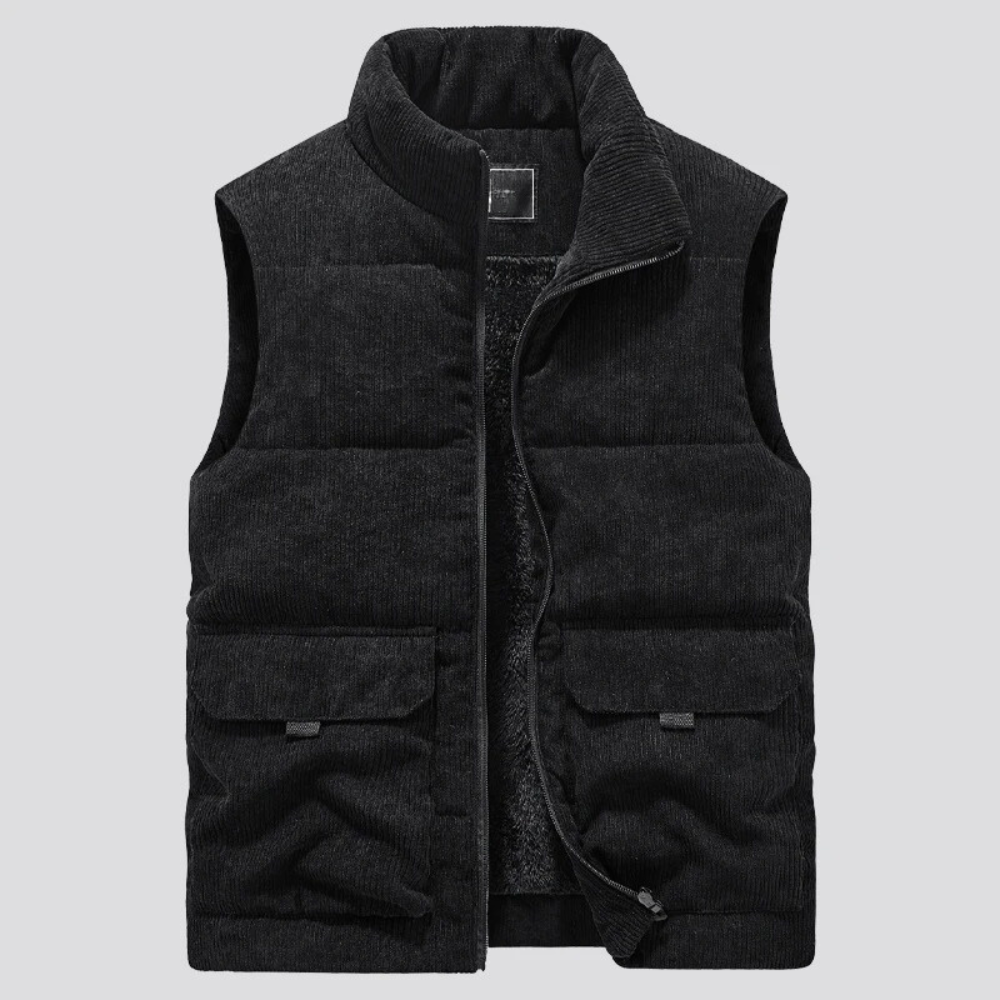 Heren Corduroy Wintervest - gemaakt van hoogwaardig polyester met een slank en gestroomlijnd ontwerp voor moeiteloze stijl. Perfecte toevoeging aan elke winteroutfit.