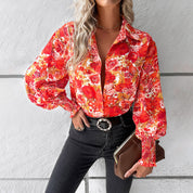 Lady | Kleurvolle herfstblouses in de kleur Rood/Oranje voor dames in stijl ideaal voor de herfst.