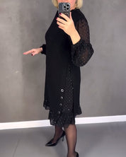 Langarmige elegante jurk met stippen in de kleur Zwart voor dames in stijl ideaal voor de herfst.