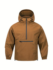Een must-have voor mannen op zoek naar een casual jas met bescherming tegen wisselvallig weer. Deze windbreaker biedt comfort en stijl met een halve ritssluiting en capuchon, perfect voor dagelijks gebruik en outdoor activiteiten. Gemaakt van 100% polyester voor duurzaamheid en comfort.