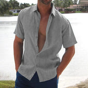 Lars | Linnen casual heren overhemd met korte mouw in de kleur Grijs voor heren in Smart-casual stijl ideaal voor de zomer.
