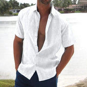 Lars | Linnen casual heren overhemd met korte mouw in de kleur Wit voor heren in Smart-casual stijl ideaal voor de zomer.