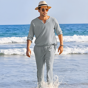 Levy | Tweedelige zomerset heren in de kleur Donkergrijs voor heren in stijl ideaal voor de zomer.