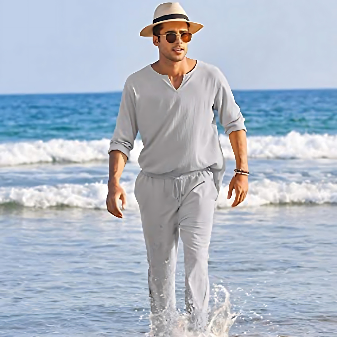 Levy | Tweedelige zomerset heren in de kleur Lichtgrijs voor heren in stijl ideaal voor de zomer.