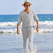 Levy | Tweedelige zomerset heren in de kleur Lichtgrijs voor heren in stijl ideaal voor de zomer.