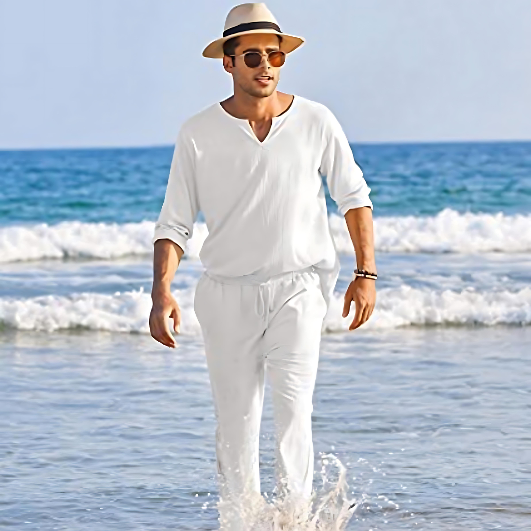 Levy | Tweedelige zomerset heren in de kleur Wit voor heren in stijl ideaal voor de zomer.