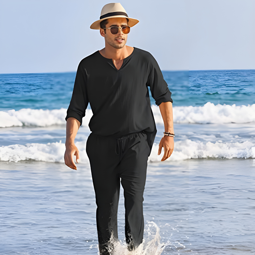 Levy | Tweedelige zomerset heren in de kleur Zwart voor heren in stijl ideaal voor de zomer.