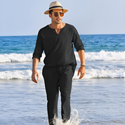 Levy | Tweedelige zomerset heren in de kleur Zwart voor heren in stijl ideaal voor de zomer.