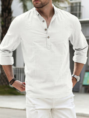 Linnen overhemd voor mannen in de kleur Wit voor heren in stijl ideaal voor de zomer.