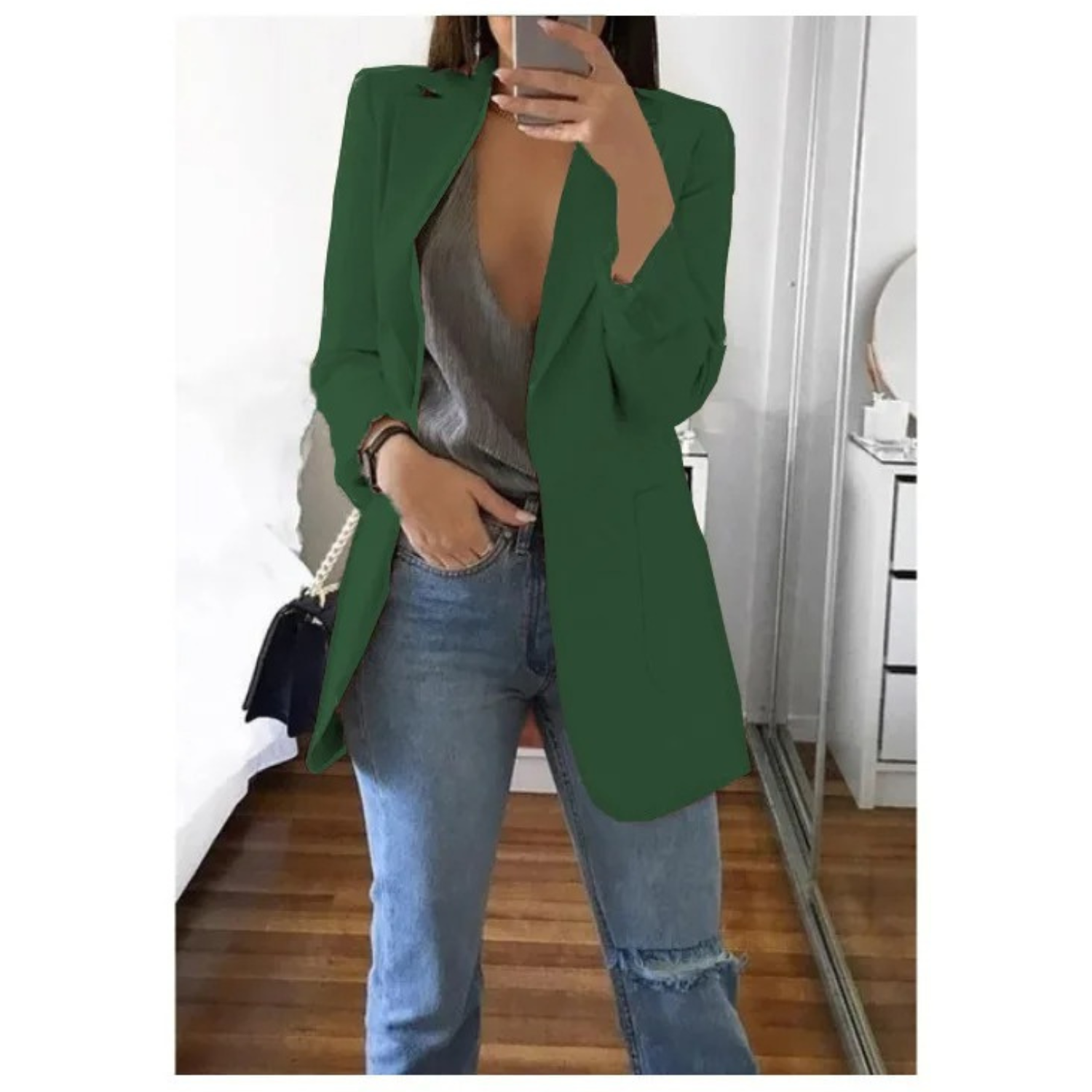 Lisa | Lange blazer voor dames in de kleur Donkergroen voor dames in Formal stijl geschikt voor alle seizoenen.