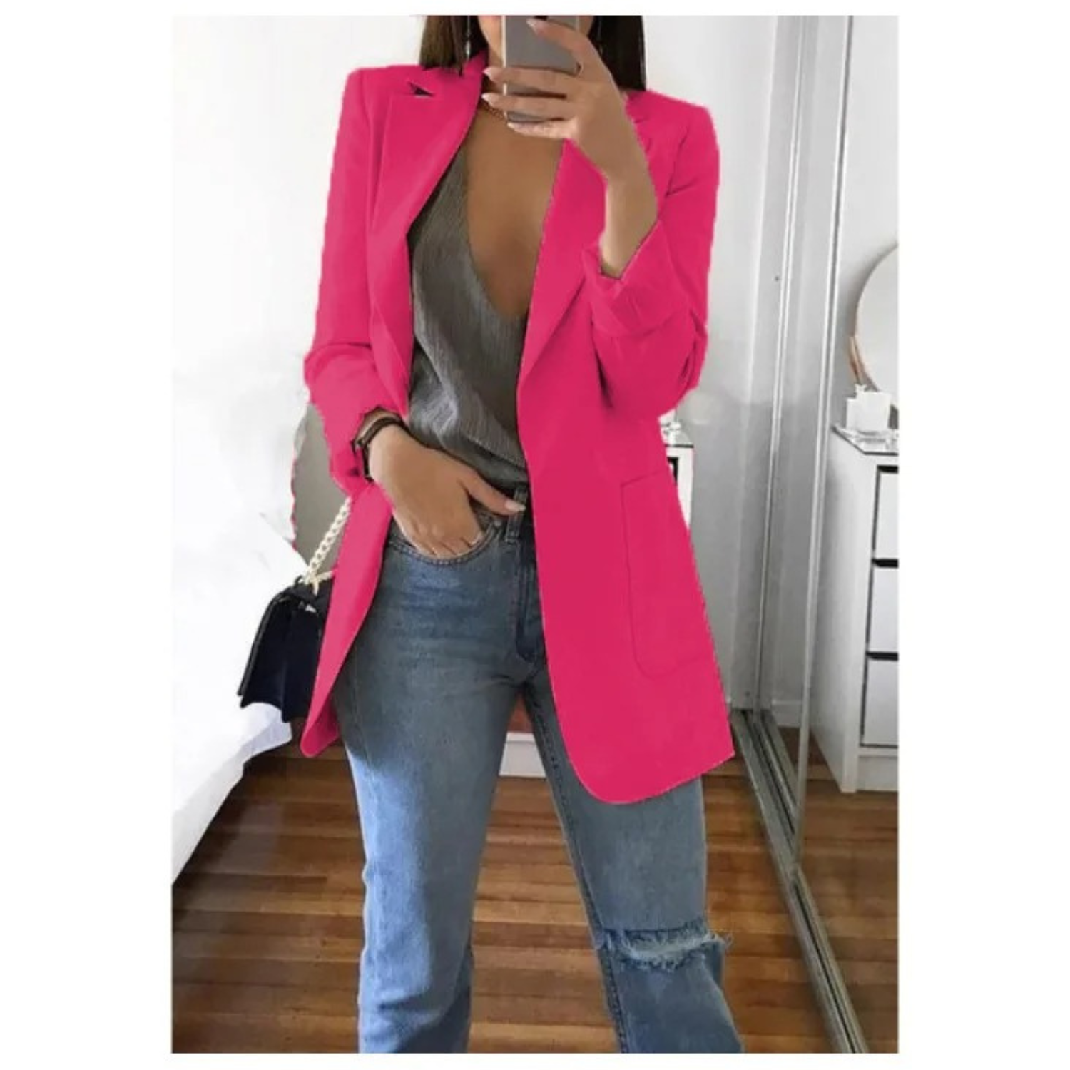 Lisa | Lange blazer voor dames in de kleur Fuchsia voor dames in Formal stijl geschikt voor alle seizoenen.