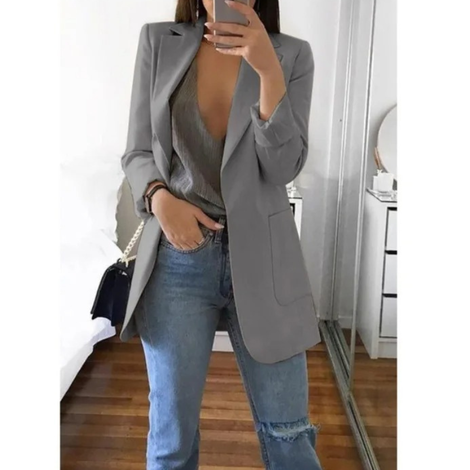 Lisa | Lange blazer voor dames in de kleur Grijs voor dames in Formal stijl geschikt voor alle seizoenen.
