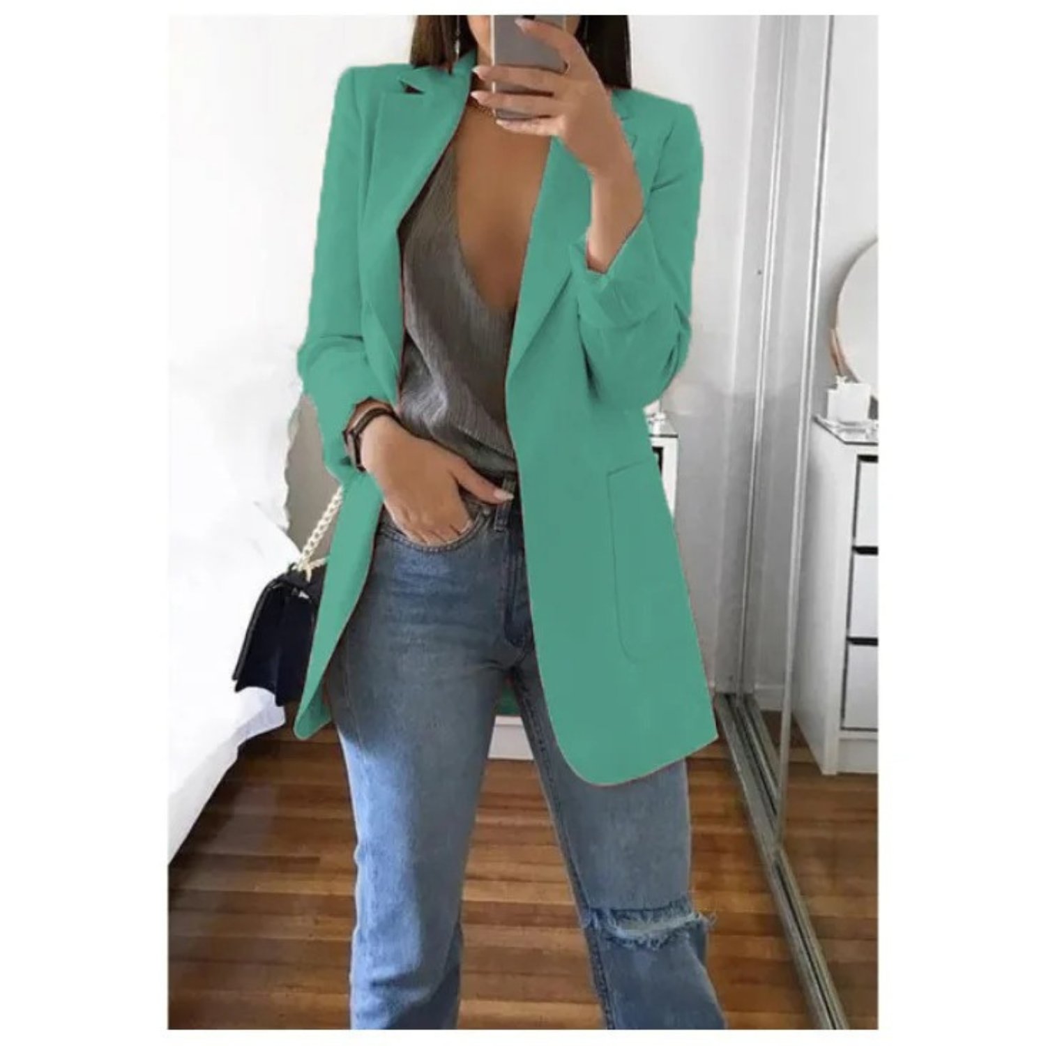 Lisa | Lange blazer voor dames in de kleur Lichtblauw voor dames in Formal stijl geschikt voor alle seizoenen.