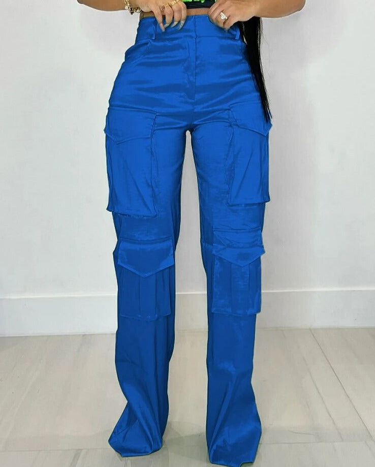 Lise | Satijnen Nachtleven Broek in de kleur Blauw voor dames in Lounge stijl ideaal voor de herfst.