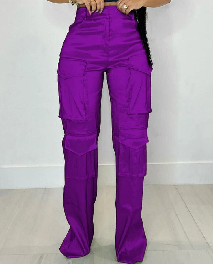 Lise | Satijnen Nachtleven Broek in de kleur Paars voor dames in Lounge stijl ideaal voor de herfst.