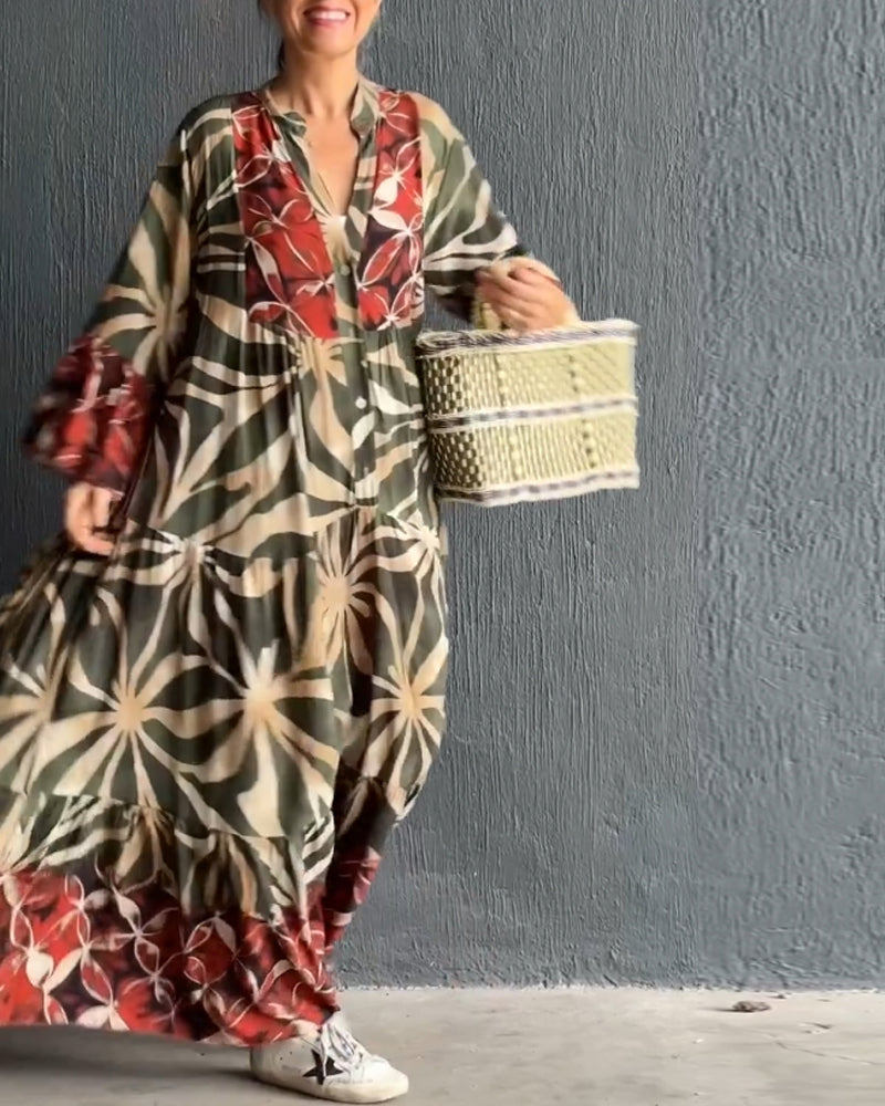 Loose fit bedrukte vakantiejurk in de kleur Groen voor dames in stijl ideaal voor de lente.