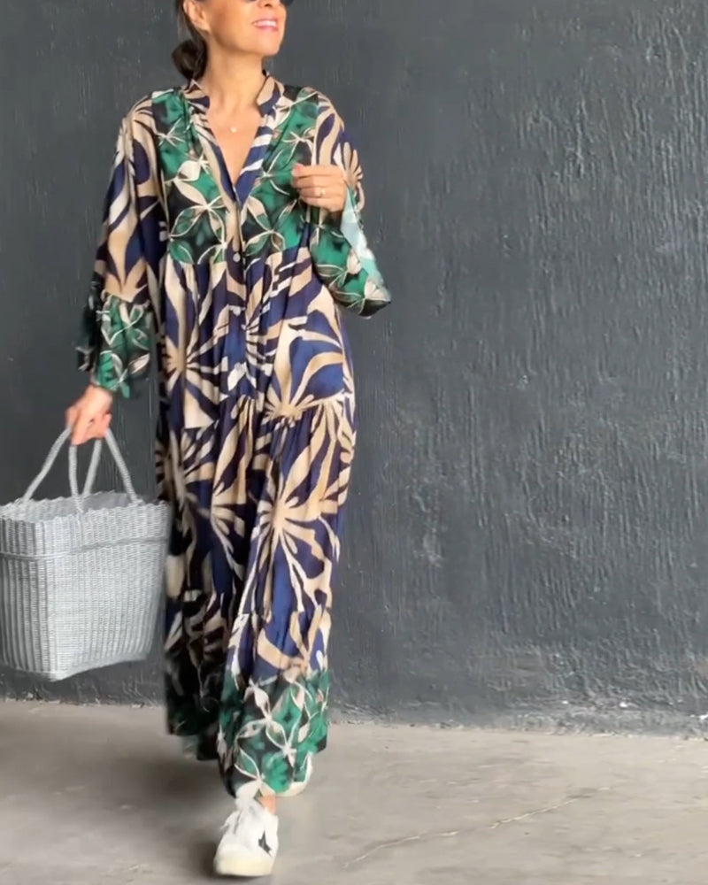 Loose fit bedrukte vakantiejurk in de kleur Groen voor dames in stijl ideaal voor de lente.