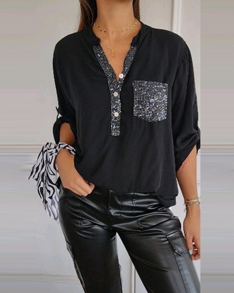 Losse blouse met pailetten in de kleur Zwart voor dames in Party stijl ideaal voor de herfst.