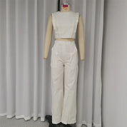 Lotte | Ronde hals mouwloze top en broek pak in de kleur Wit voor dames in Formal stijl ideaal voor de winter