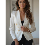 Louise | Comfortabele luxe blazer met knopen van katoen in de kleur Geel voor dames in Formal stijl geschikt voor alle seizoenen.
