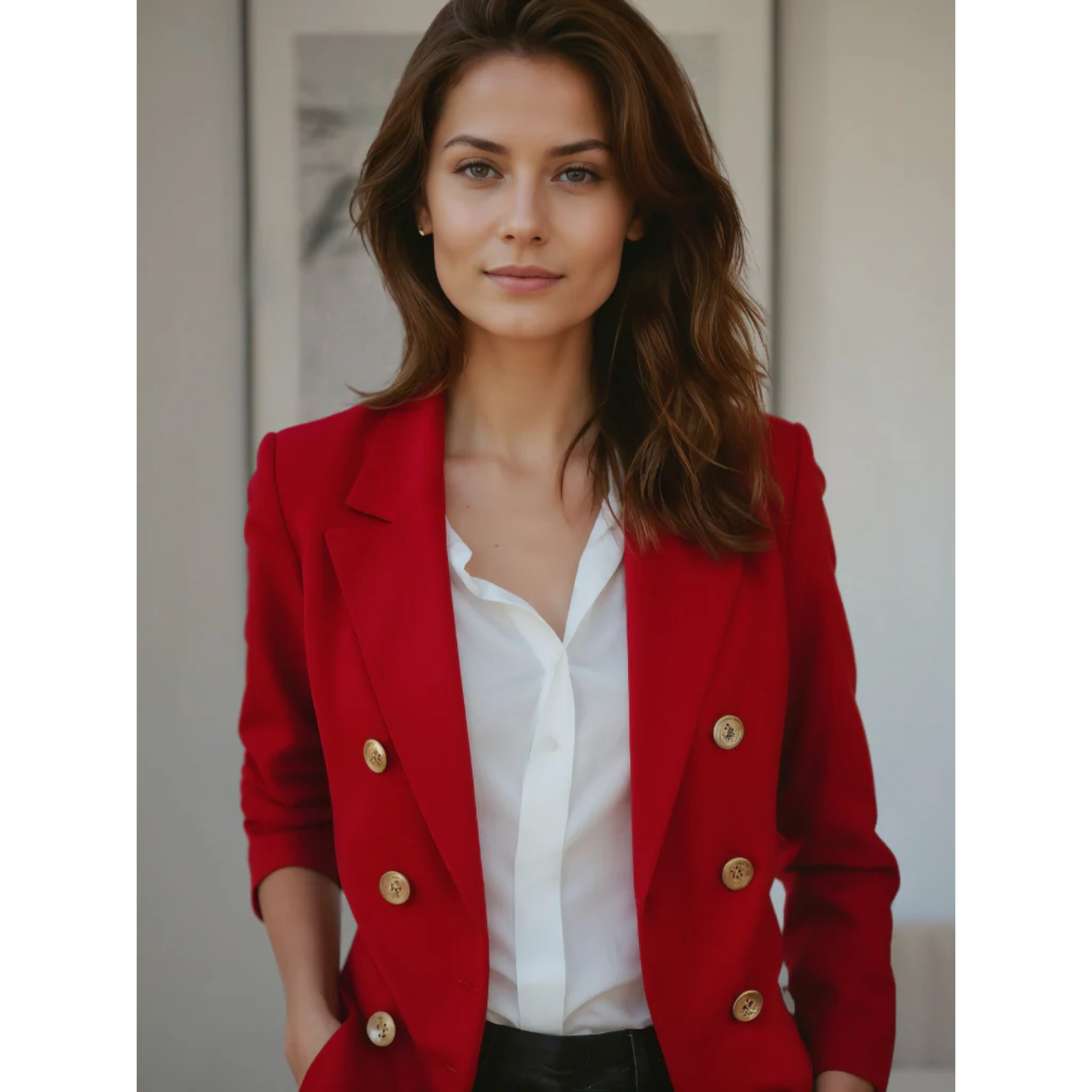Louise | Comfortabele luxe blazer met knopen van katoen in de kleur Donkerrood voor dames in Formal stijl geschikt voor alle seizoenen.