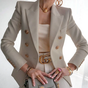 Louise | Comfortabele luxe blazer met knopen van katoen in de kleur Lichtbruin voor dames in Formal stijl geschikt voor alle seizoenen.