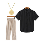 Luca | Stijlvolle St. Tropez outfit van linnen in de kleur Beige/Zwart voor heren in Beach stijl ideaal voor de zomer.