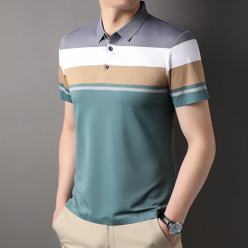 Lucas | Gestreept poloshirt voor mannen in de kleur Groen voor heren in stijl geschikt voor alle seizoenen.