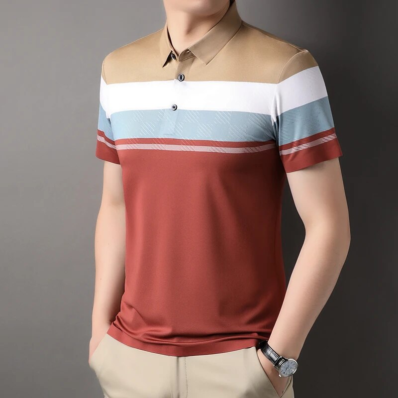 Lucas | Gestreept poloshirt voor mannen in de kleur Rood voor heren in stijl geschikt voor alle seizoenen.