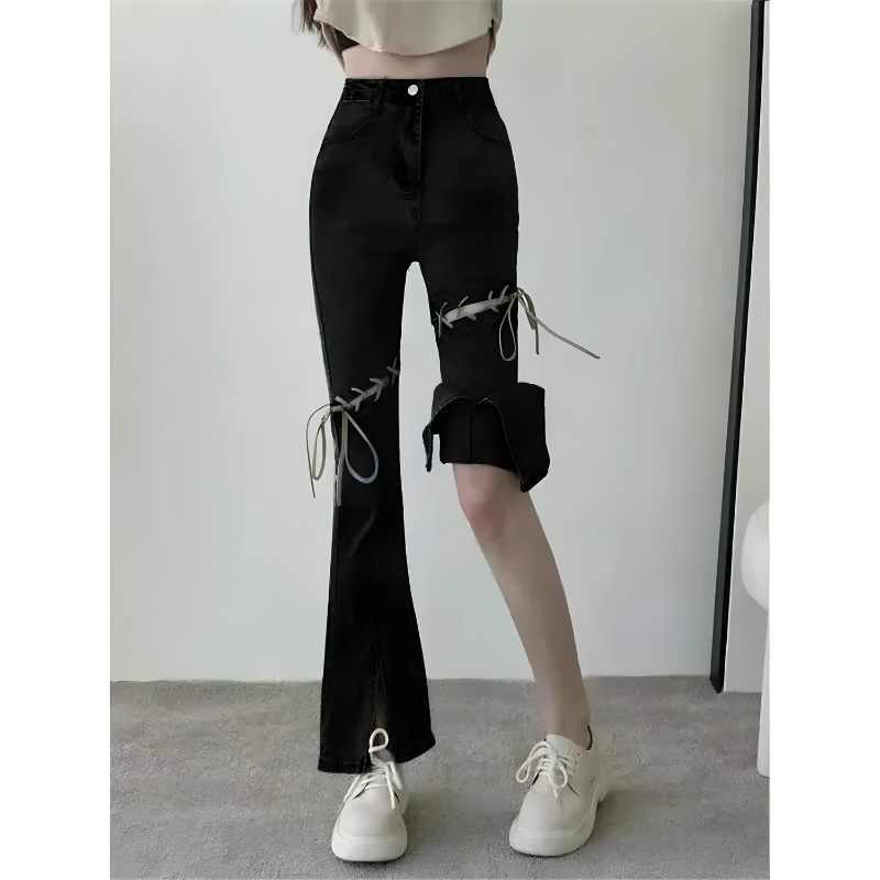 Lucy | Eigentijdse hoge taille spijkerbroek in de kleur Zwart voor dames in stijl ideaal voor de zomer.