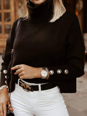 Lulu | Elegante trendy trui met hoge kraag in de kleur Zwart voor dames in Casual stijl ideaal voor de herfst.