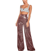 Luna | Stijlvolle dames hoge taille broek met glitters in de kleur Wijnrood voor dames in Party stijl ideaal voor de herfst.