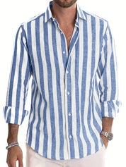 Gestreept herenoverhemd met lange mouwen, ideaal voor warme, zonnige dagen. Gemaakt van lichtgewicht stof en voorzien van een losse pasvorm voor ultiem comfort en een relaxte uitstraling.