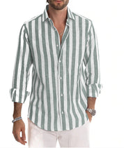 Gestreept herenoverhemd met lange mouwen, ideaal voor warme, zonnige dagen. Gemaakt van lichtgewicht stof en voorzien van een losse pasvorm voor ultiem comfort en een relaxte uitstraling.