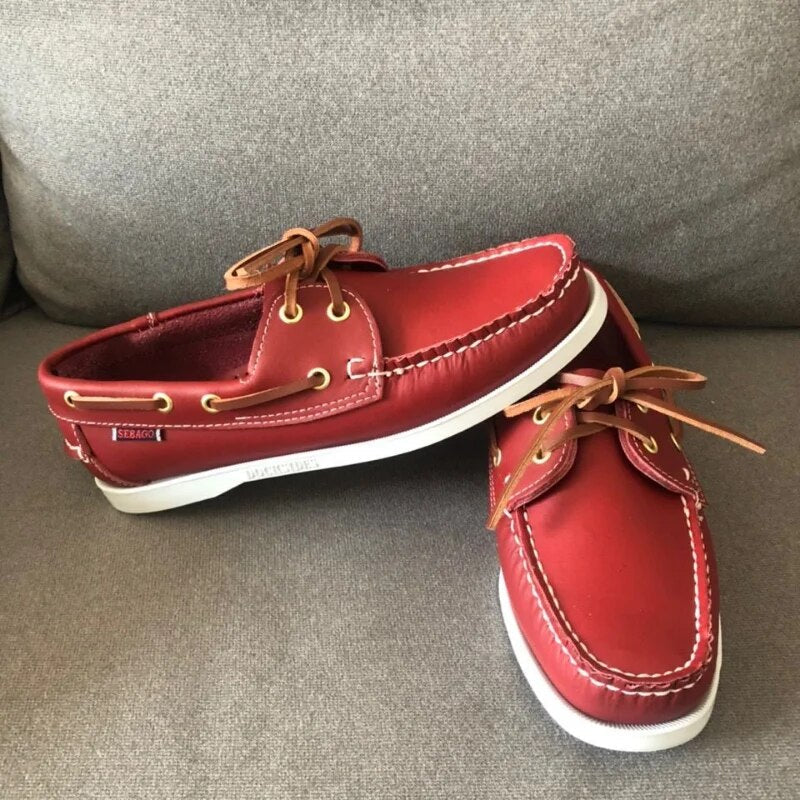 Luuk | Leren rubberen bootschoenen voor heren in de kleur Rood voor heren in stijl ideaal voor de lente.