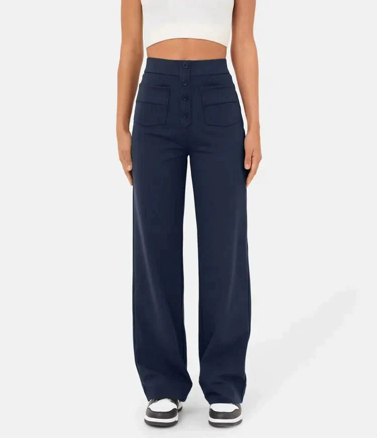 Luus | Stijlvolle high-waisted elastische casual broek in de kleur Petrol voor dames in stijl geschikt voor alle seizoenen.