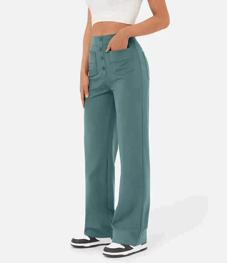 Luus | Stijlvolle high-waisted elastische casual broek in de kleur Petrol voor dames in stijl geschikt voor alle seizoenen.