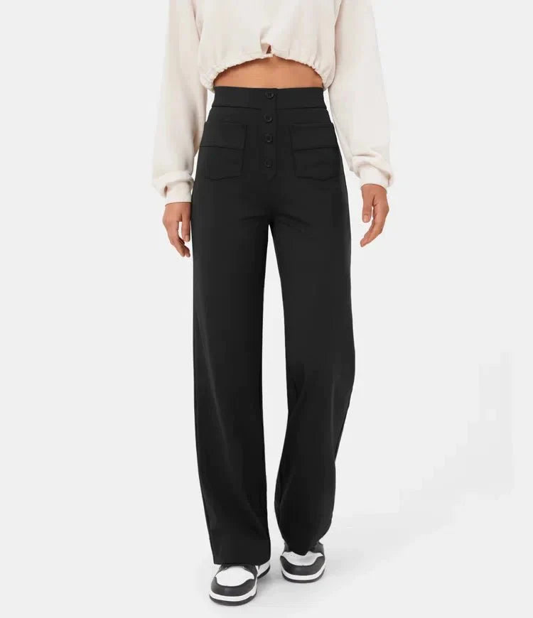 Luus | Stijlvolle high-waisted elastische casual broek in de kleur Petrol voor dames in stijl geschikt voor alle seizoenen.