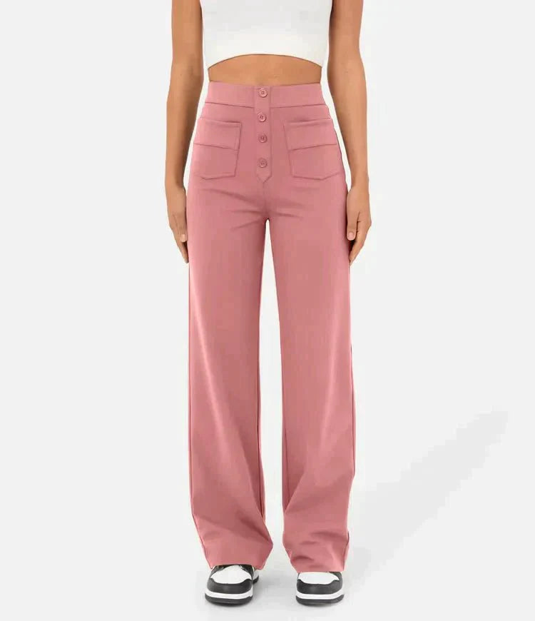 Luus | Stijlvolle high-waisted elastische casual broek in de kleur Roze voor dames in stijl geschikt voor alle seizoenen.