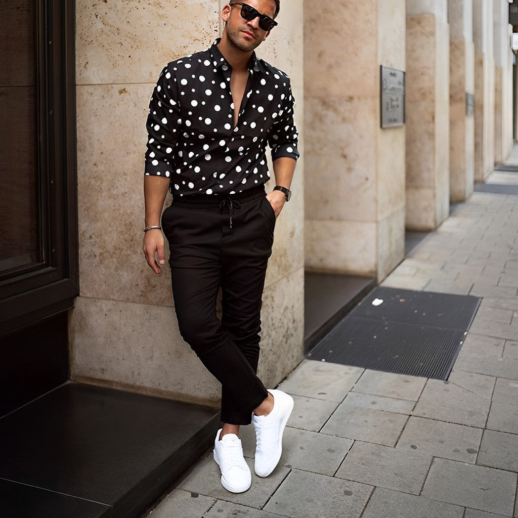 Maas | Gestippeld overhemd in de kleur Zwart voor heren in stijl ideaal voor de lente.