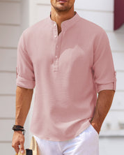 Marcus V | Effen heren casual overhemd in de kleur Roze voor heren in stijl ideaal voor de herfst.