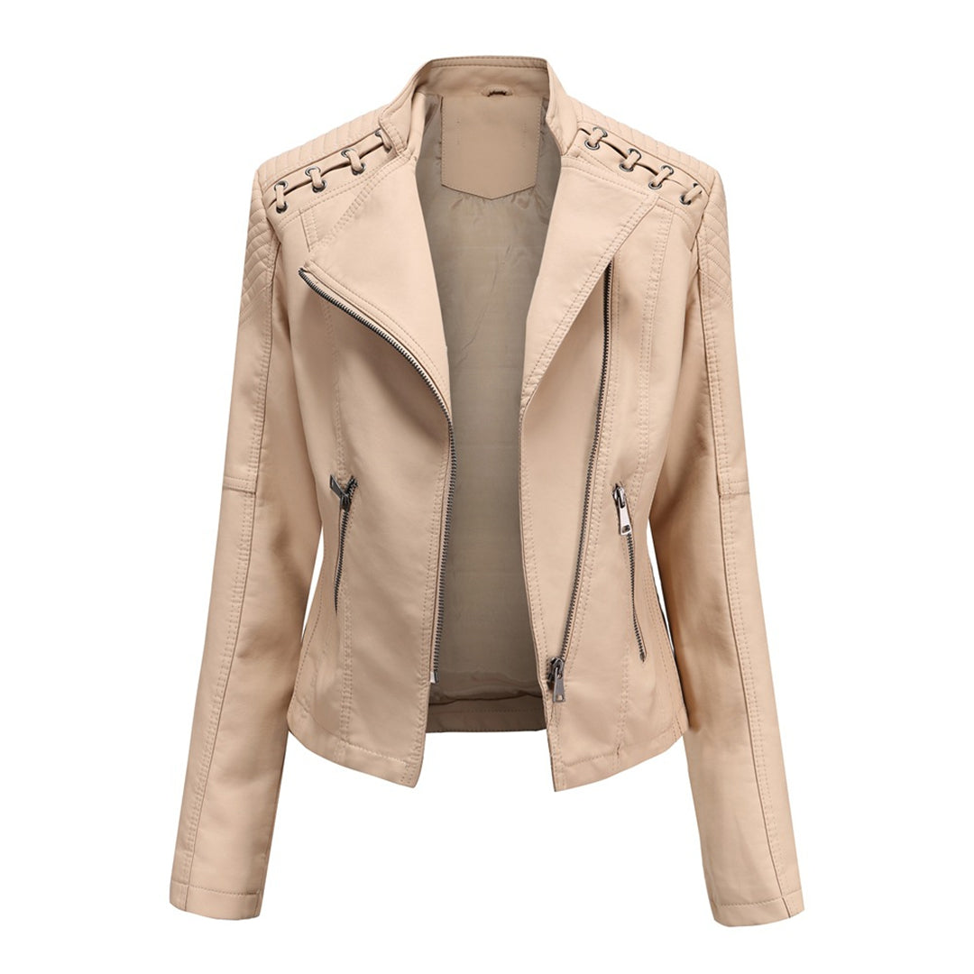 Marie | Stijlvolle leren jas in de kleur Khaki voor dames in stijl ideaal voor de herfst.